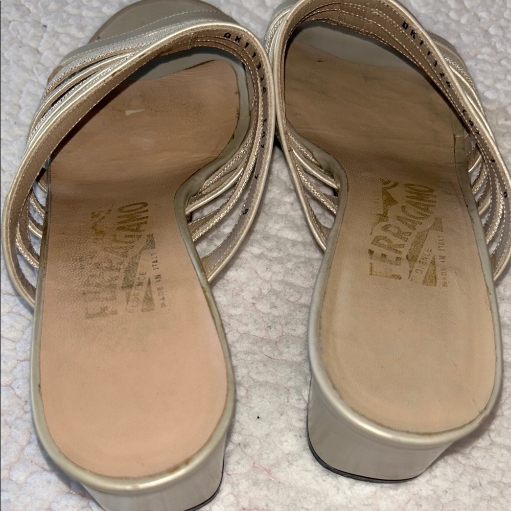 Salvatore Ferragamo Metallic Gold Strappy Mules - Picture 7 of 14